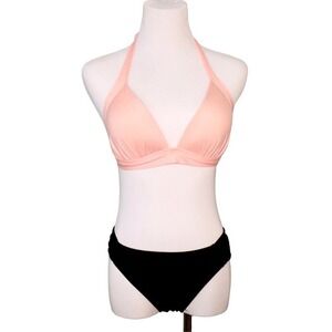 Mossimo Pink Black Halter Padded Bikini Swimsuit LARGE Poolcore Pastel Beach